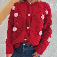 Damen Strickjacke mit floralen Applikationen und komfortablem Schnitt WW