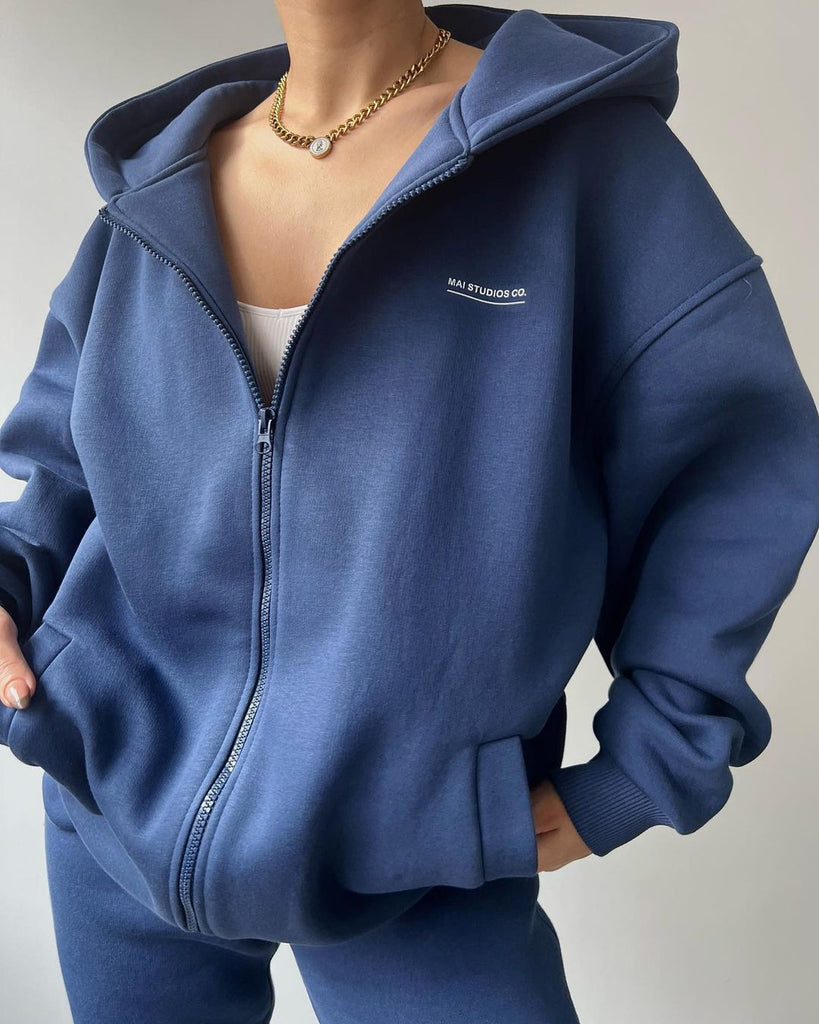 Damen lässiger Oversized Hoodie mit durchgehendem Reißverschluss und praktischen Kängurutaschen WW