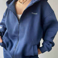 Damen lässiger Oversized Hoodie mit durchgehendem Reißverschluss und praktischen Kängurutaschen WW