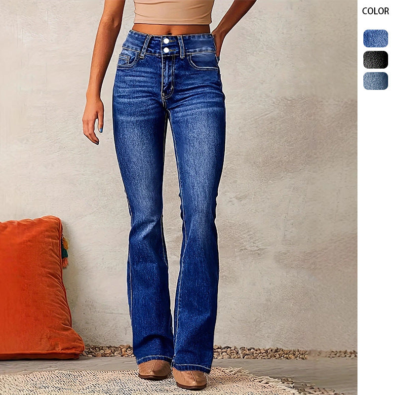 Damen Bootcut Jeans mit hohem Bundle und modischen Details WW