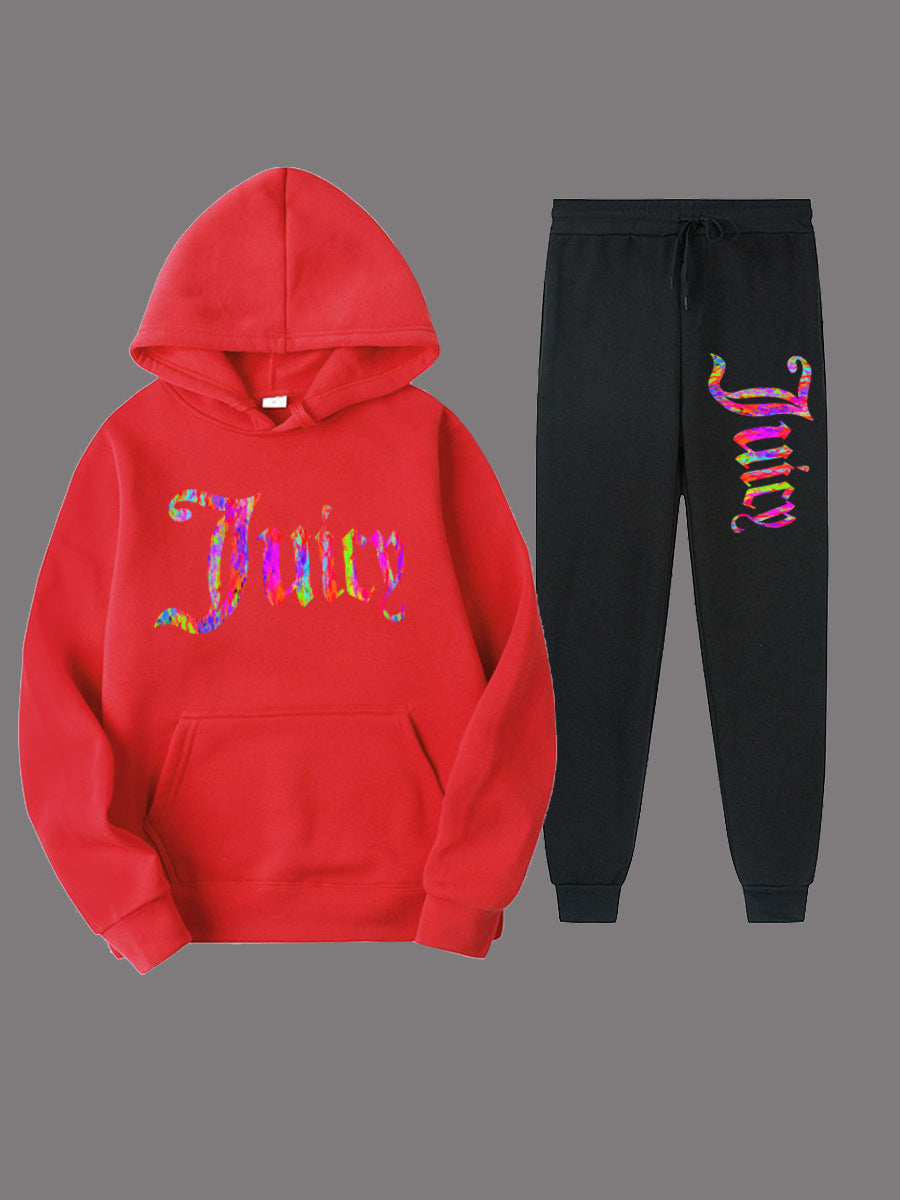 Damen sportliches Hoodie- und Jogginghose-Set mit einzigartigem grafischen Druck WW