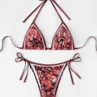 Damen Triangel-Bikini-Set mit verspieltem Blumenmuster und verstellbaren Bindebändern WW