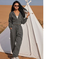 Damen sportliches Lounge-Set mit cropped Hoodie und elastischer Jogginghose WW