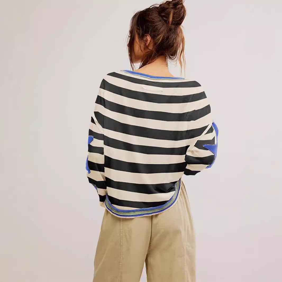 Damen lässiges Sweatshirt mit Sternen-Design und weitem Schnitt WW