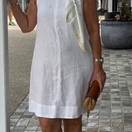 Damen Sommerkleid aus leichtem Leinenstoff mit modischem Halstuch WW