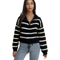 Damen Strickpullover mit Stehkragen und Kordelzug WW