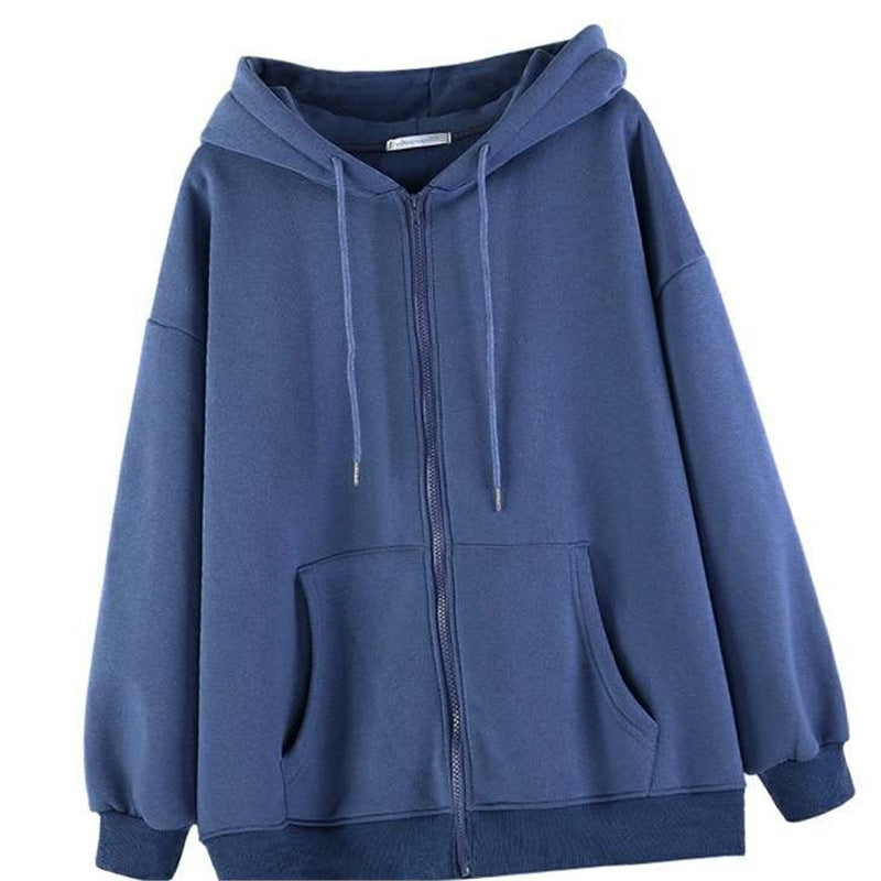 W&W Mode Zip-up Oversized Solid Pocket Hooded Langarm Lose Baseball Jacke