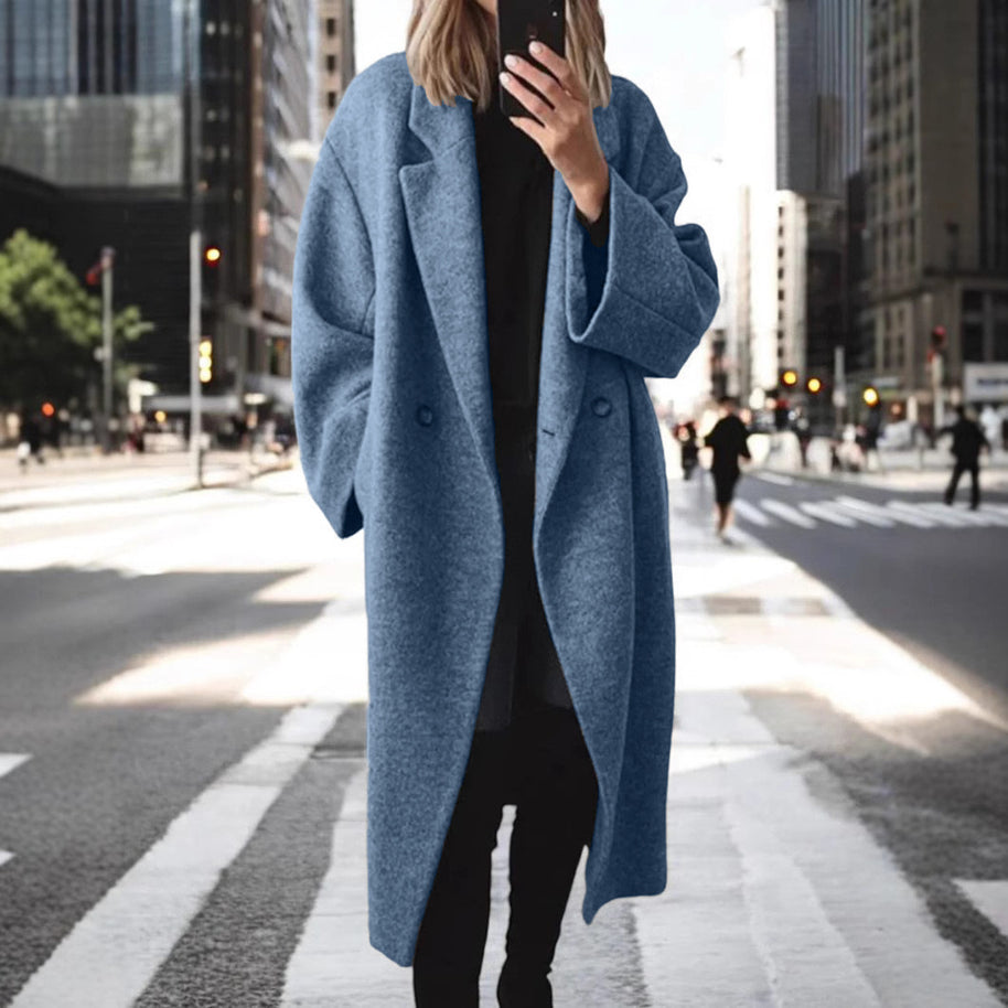 Damen Oversized Wollmantel mit eleganter Schnittführung und dezenten Druckknöpfen WW