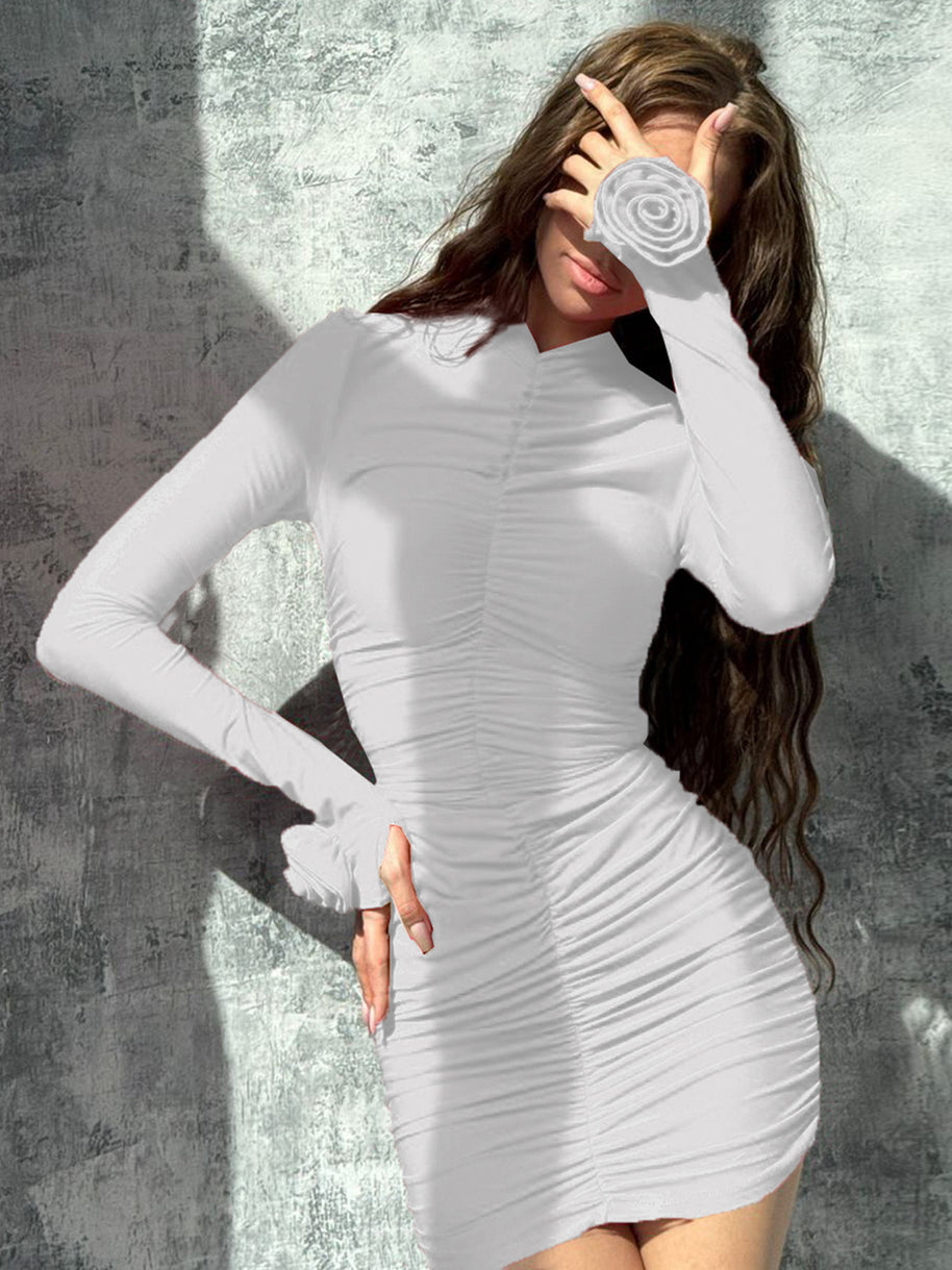 Damen Kurzärmeliges Kleid mit Raffung und dekorativen Ärmeln WW