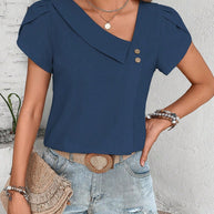 Damen lässiges Oberteil mit elegantem V-Ausschnitt und Knopfdetails WW