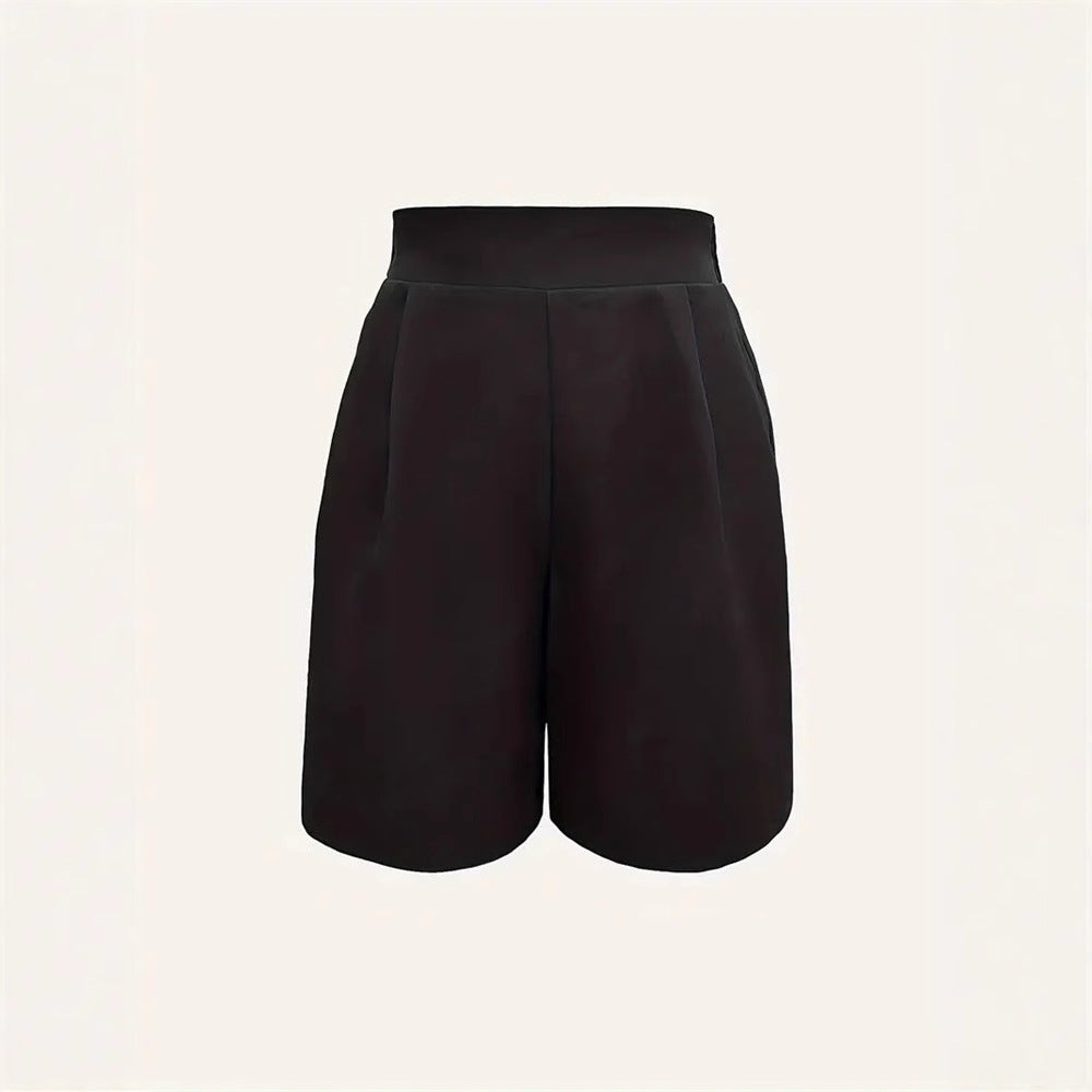 Damen Elegante High-Waist Shorts mit dekorativen Falten W&W Mode