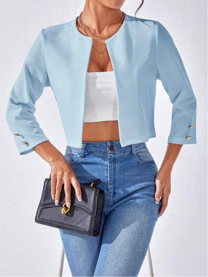 Damen lässige Kurzblazer mit strukturiertem Stoff WW