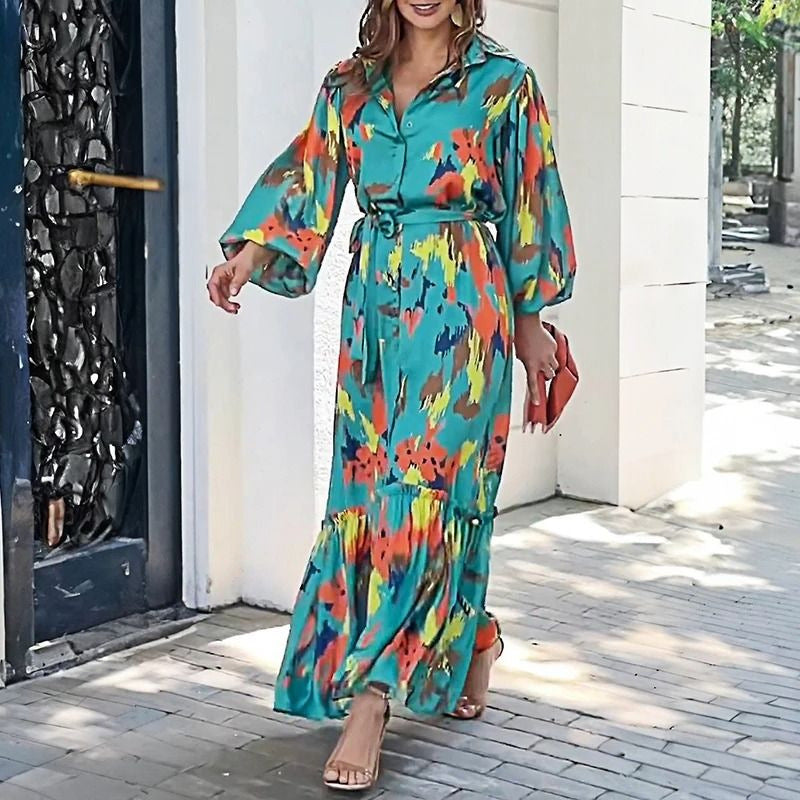 Damen Maxikleid mit modernem geometrischen Muster und eleganter Taillierung W&W Mode
