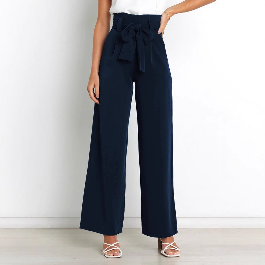 Damen elegante weite Stoffhose mit Taillengürtel WW