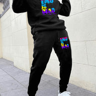 Damen Sportliches Hoodie und Jogginghose Set mit buntem Grafikelement WW