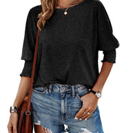 Damen lässiges Oversized T-Shirt mit modischen Puffärmeln und Rundhalsausschnitt WW