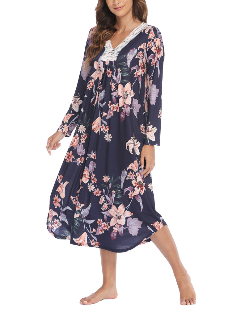 Damen Nachthemd mit floralem Design und Spitzenverzierungen WW