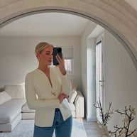 Damen Wickeljacke mit modernem V-Ausschnitt und eleganten Knopfdetails WW