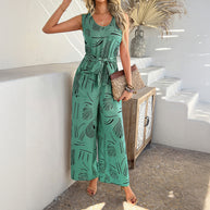Damen Eleganter Jumpsuit mit weitem Bein und taillierbarem Gürtel WW