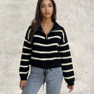 Damen Strickpullover mit Stehkragen und Kordelzug WW