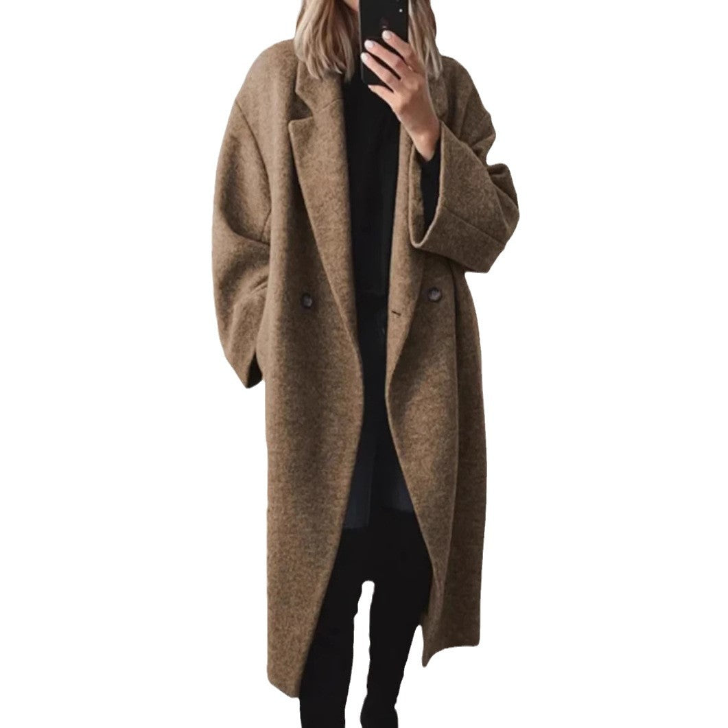 Damen Oversized Wollmantel mit eleganter Schnittführung und dezenten Druckknöpfen W&W Mode