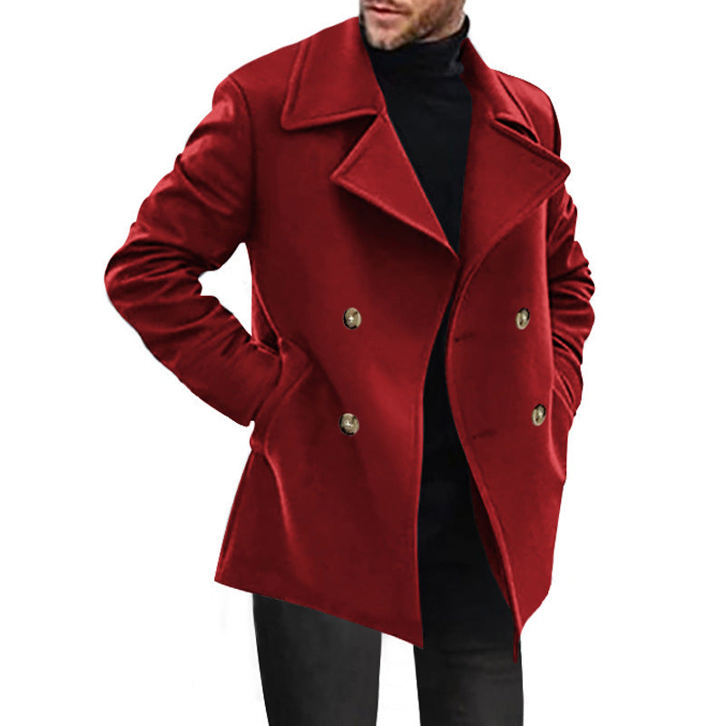 Herren Designer Wollmantel mit doppelter Knopfleiste WW