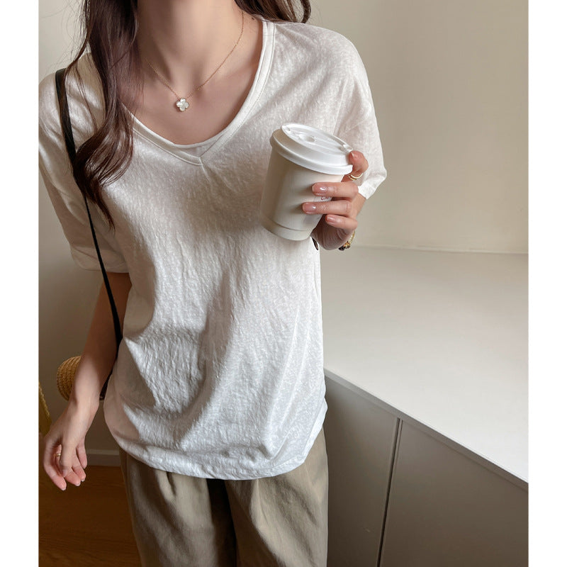 Damen Elegantes V-Ausschnitt T-Shirt aus hochwertigem Baumwollmix mit lässigem Schnitt WW