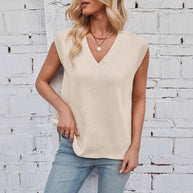 Damen lässiges V-Ausschnitt Oberteil aus Rippstrickmaterial WW