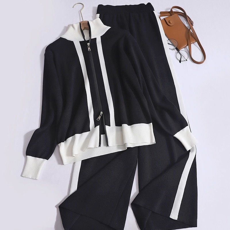 Damen Sportliches Strickensemble mit Reißverschluss WW