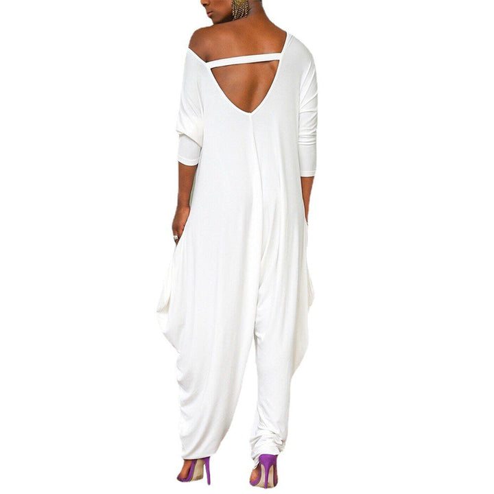Damen Oversized Jumpsuit mit tiefem V-Ausschnitt und lässigem Schnitt W&W Mode