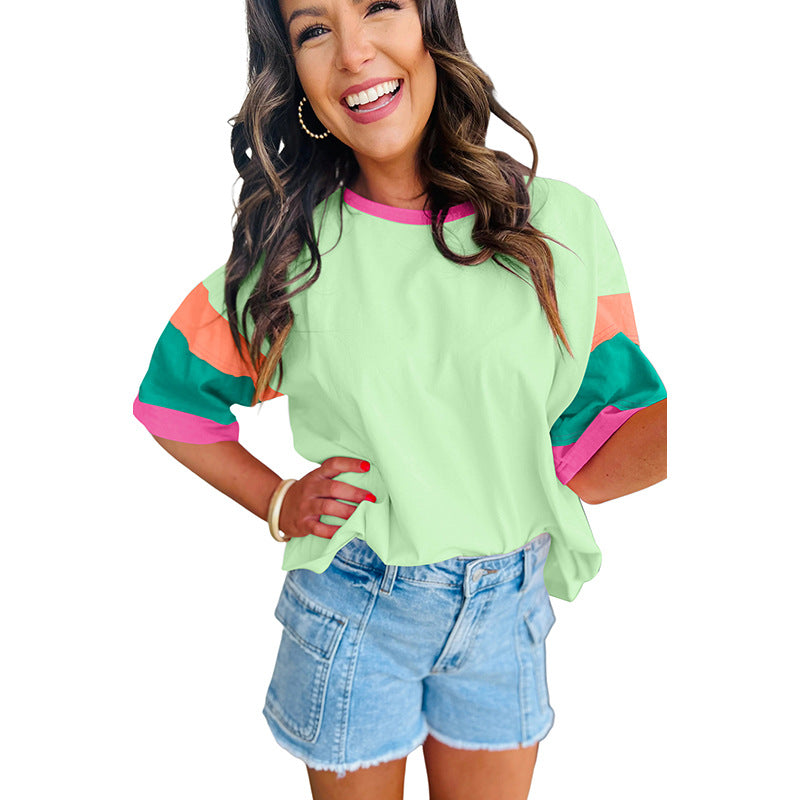 Damen lässiges T-Shirt mit bunten Ärmeln WW