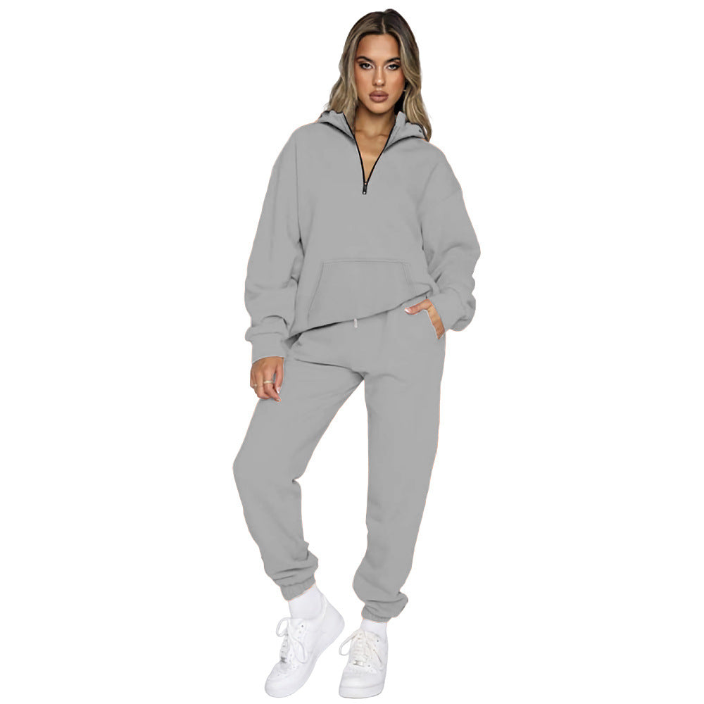 Damen bequemer Sweatanzug mit modernem Reißverschluss und praktischen Taschen WW