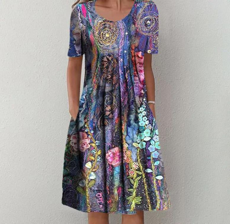 Damen Freizeitkleid mit floralem Design und praktischen Taschen WW