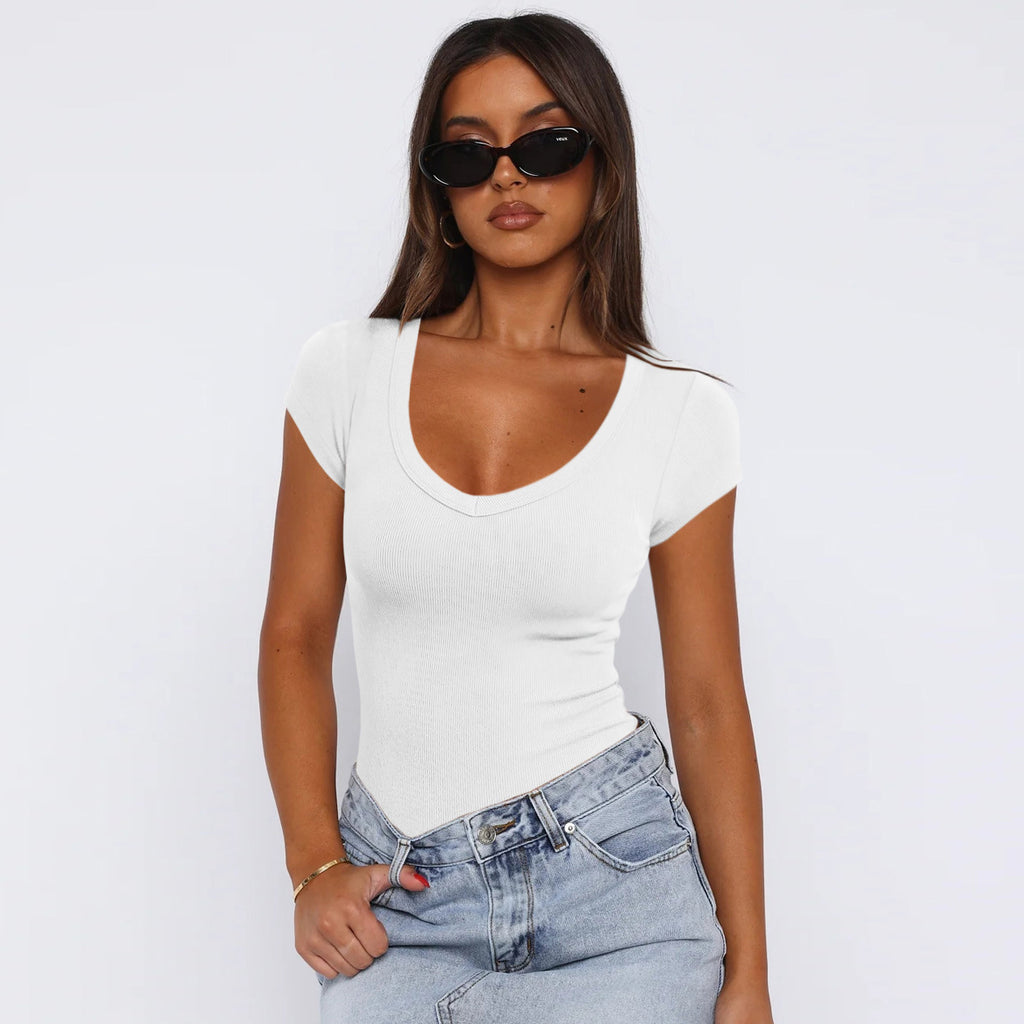 Damen Body mit tiefem V-Ausschnitt und figurbetonter Passform WW