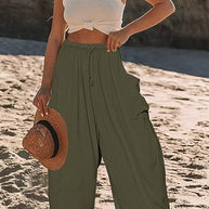 Damen bequeme Palazzo-Hose mit elastischem Bündchen und seitlichen Taschen WW