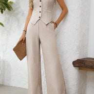 Damen Hosenanzug mit taillierter Weste und weiten Beinen WW