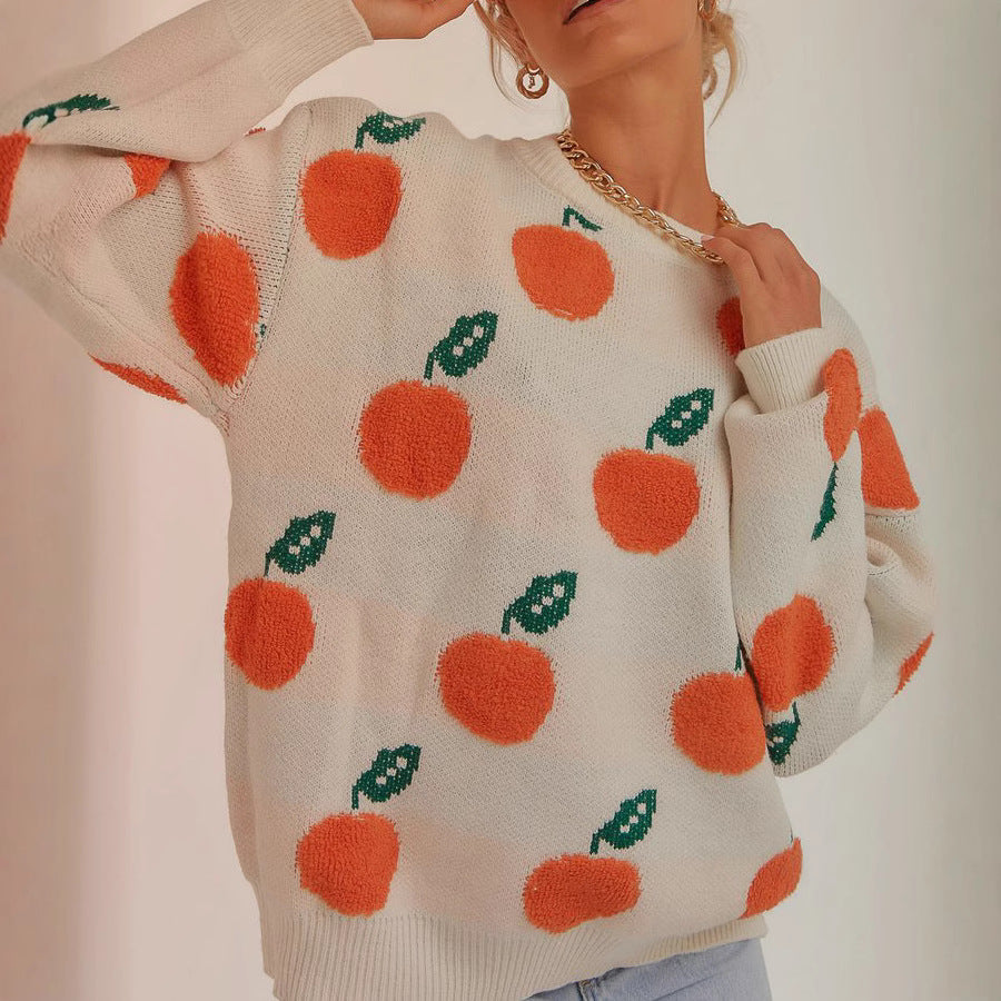 Damen Strickpullover mit verspieltem Obstdesign WW