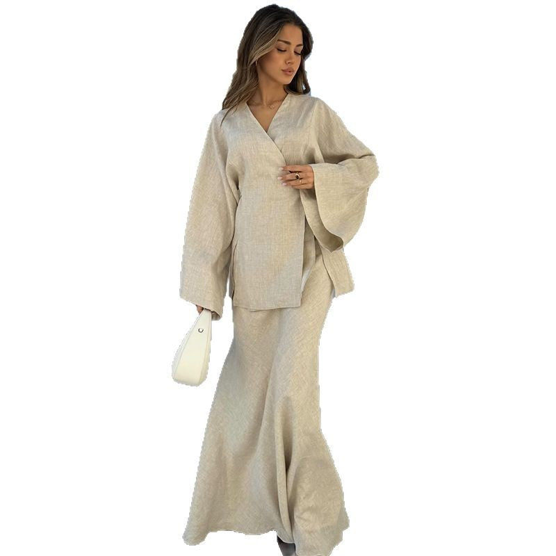 Damen elegantes Maxikleid aus satinierter Baumwolle WW