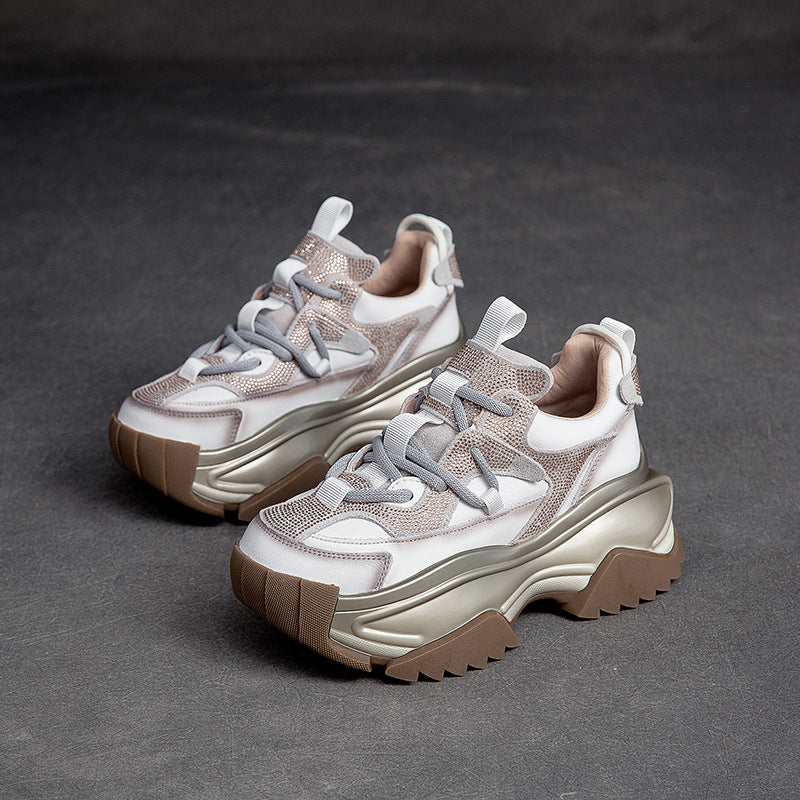 Damen Chunky Sneakers mit extravagantem glitzerndem Obermaterial und stabiler Gummisohle WW