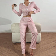 Damen Pyjama-Set mit zarter Rüsche und floralem Muster WW