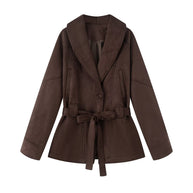 Damen elegante weiche Jacke im Stil eines Blazers mit Taillengürtel WW