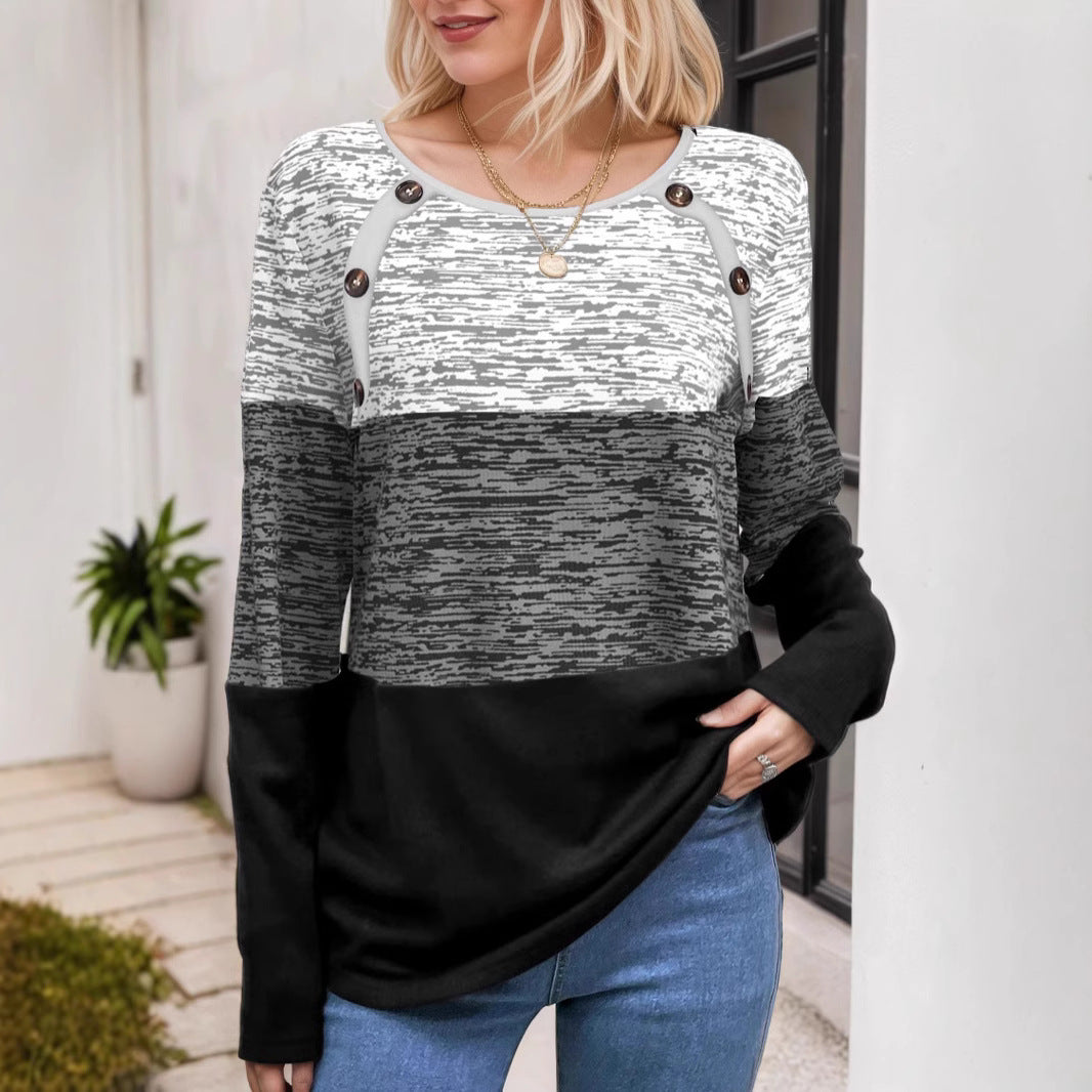 Damen Pullover mit dekorativen Knopfdetails und modernem Farbblock-Design WW