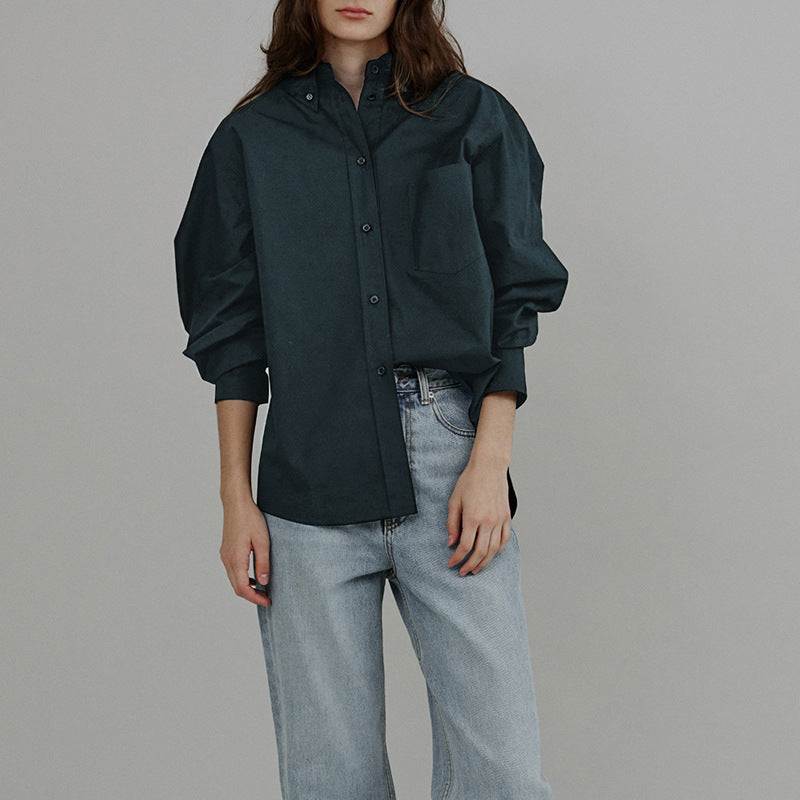 Damen Oversized Bluse mit voluminösen Ärmeln und klassischem Kragen WW