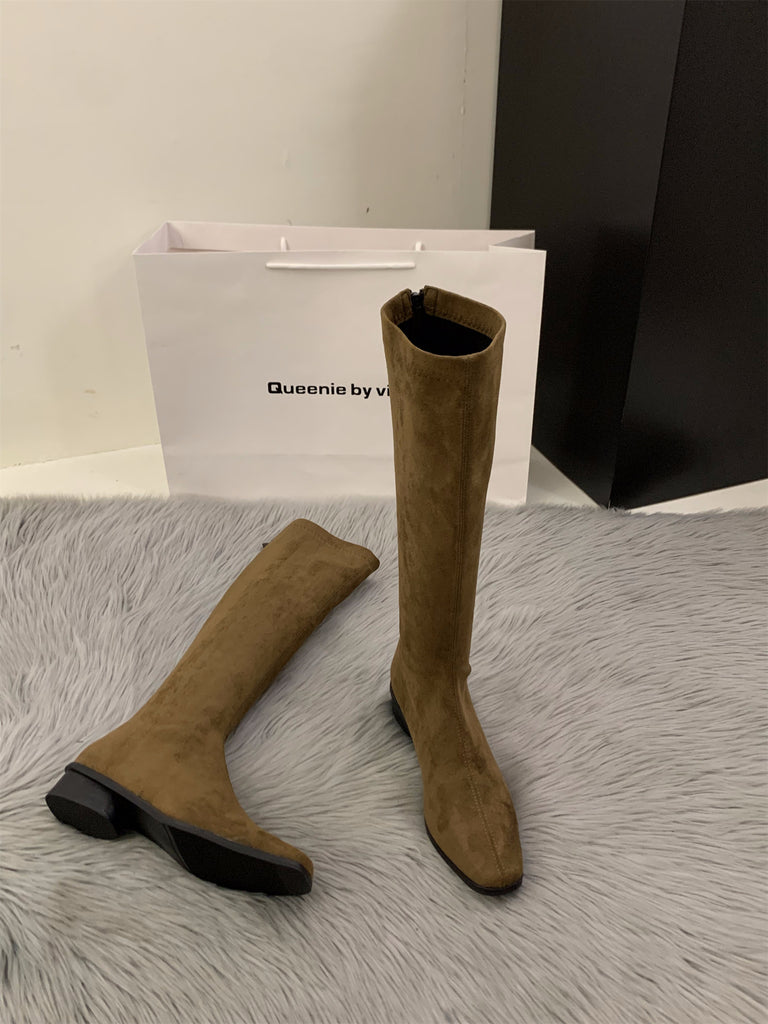 Damen hohe Stiefel aus Wildleder mit spitzen Zehen WW