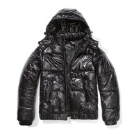 Damen glänzende Steppjacke mit abnehmbarer Kapuze WW