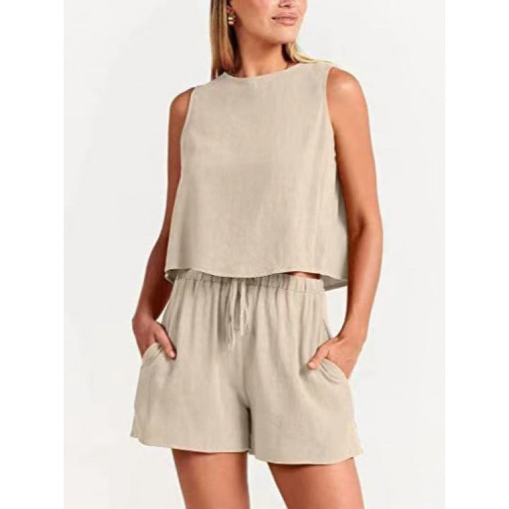 Damen lässiger Zweiteiler mit leichtem Oberteil und Shorts W&W Mode