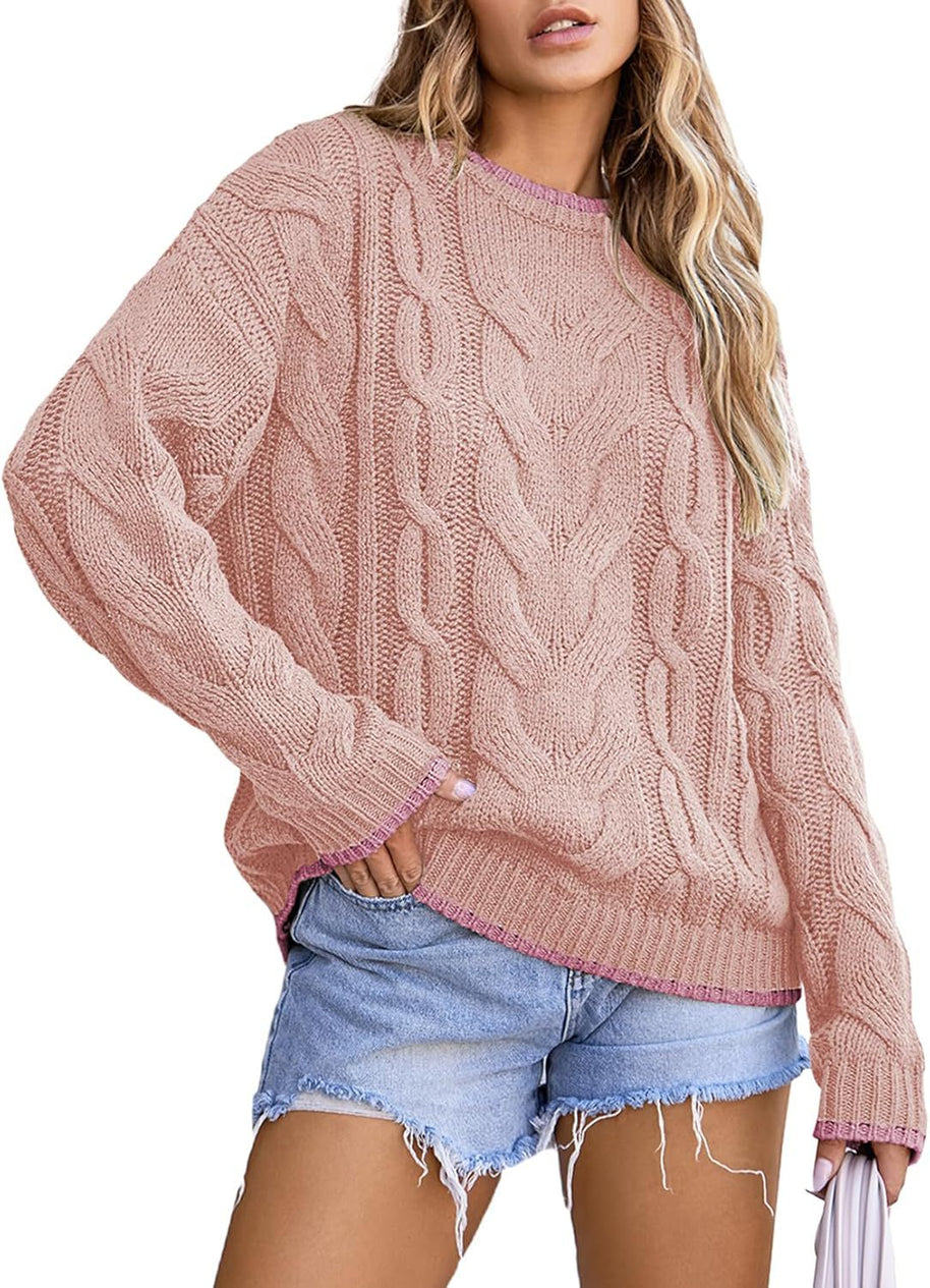 Damen Strickpullover mit grobem Zopfmuster WW