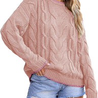 Damen Strickpullover mit grobem Zopfmuster WW