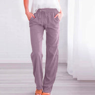Damen Bequeme Leinen-Hose mit elastischem Bund und Taschen WW