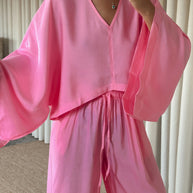 Damen Set aus luftiger Bluse und weitem Hosenanzug WW